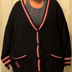 Torrid Pink-Trim breast cancer awareness Longline Cardigan — Black/Pink